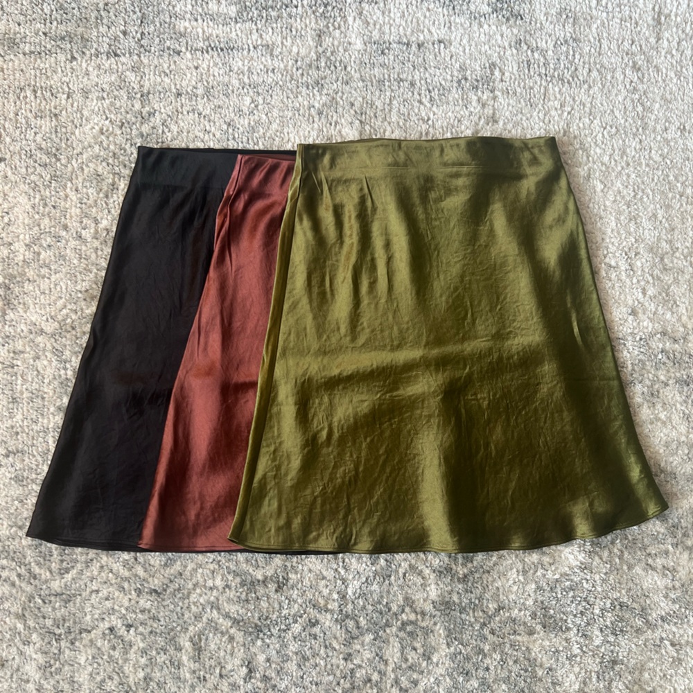 Aritzia Babaton Mini Slip Skirt Lot of 3 Black Brown Olive